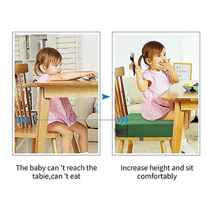 Toddler Booster Seat for Dining Table, PU Washable Double Safe Straps Non-Slip Bottom Booster Seat Dining Toddler, Portable Travel Increasing Cushion (Dark Green) - color: Dark Green