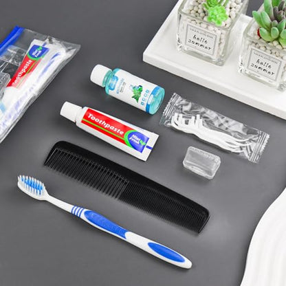100 Set Travel Toothbrush Kit Bulk,Disposable Toothbrush with Toothpaste Set with Mouthwash,Toothpaste,Cover,Comb,Zip Bag,Floss Picks,Toothbrushes Set for Homeless,Travel - size: 1 Count (Pack of 100)