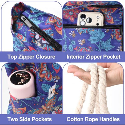 CaCTOUR Large Beach Bag Women,Beach Bags Waterproof Sandproof with Zipper Wet Pocket,Beach Tote Pool Bag for Swim Gym Travel - color: Flower/Butterfly