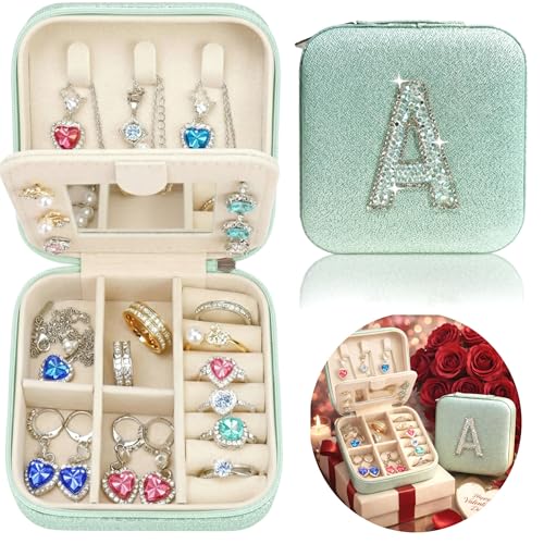 Mothers Day Gift Travel Jewelry Case for Women, Large Jewelry Organizer with Straps, Secure Storage, Better Organization, Gift for Bridesmaid, Daughter, Granddaughter - color: Green A