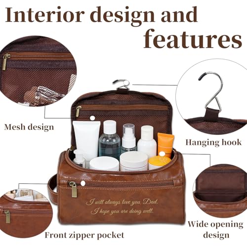 Personalized Gifts for Men Toiletry Bag, Custom Engraved Travel Dopp Kit with Name Initials, Valentines Gift, Groomsmen & Best Man Gift, Father's Day, Wedding for Husband, Light Brown - color: Light Brown-01