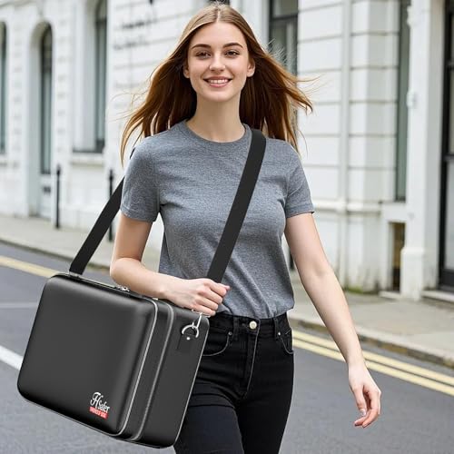 5200℉ Fireproof Document Box with lock, Hard-Shell Case File Organizer with 24 Pocket Accordion File Folder, Portable Safe Box with Shoulder Strap for Home Important Documents Laptop Black