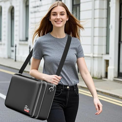 5200℉ Fireproof Document Box with lock, Hard-Shell Case File Organizer with 24 Pocket Accordion File Folder, Portable Safe Box with Shoulder Strap for Home Important Documents Laptop Black