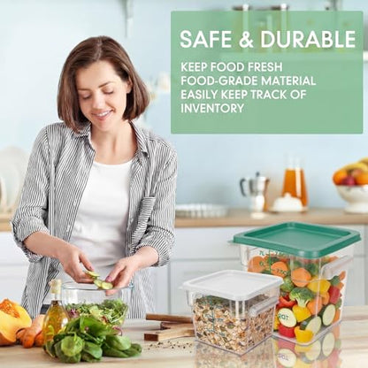 Lallisa 4 Pcs 8qt & 4qt Clear Food Storage Containers with Lids Handles and Scales, Stackable Plastic Square Food Storage Containers for Dough Proofing Baking Kitchen Restaurant(White, Green) - color: White, Green