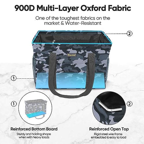 BALEINE Extra Large Utility Tote Bag with Reinforced Wire Frame, Reusable Grocery Bag for Shopping, Picnic (Grey Camouflage, 16.5''x14''x10'') - color: Gray Camouflage, size: 16.5''x14''x10''