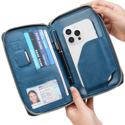 GOIACII Passport Wallet Travel Crossbody Bags for Women Wristlet Phone Purse Double Zip Vegan Leather Blue - color: A03 Blue