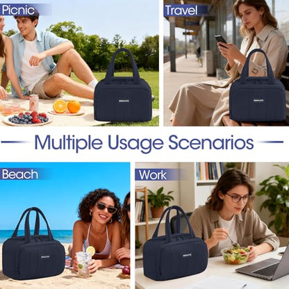 Lunch Box for Women 7L Soft Insulated Lunch Bag Reusable Leakproof Lunch Cooler for Work Meal Picnic Hiking Navy Blue - color: Navy Blue
