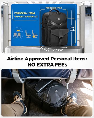 MATEIN CLASSIC Personal Item Backpack with Detachable Tech Organizer | TSA Approved 18x14x8 Underseat Travel Backpack for Frontier, Water Resistant Business Carry on Bag, Airlines, Fits 17" Laptop
