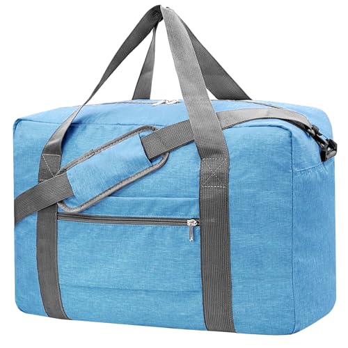 For Spirit Airlines Personal Item Bag 18x14x8 Foldable Carry on Bags for Airplanes Travel Duffel Bags for Women and Men - color: Snow Blue, size: With Shoulder Strap