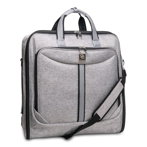 ZEGUR Premium Suit Garment Bag Carry On - Hangs 4 Suits - Travel & Business with Shoulder Strap and Laptop Compartment - color: Luxury Gray