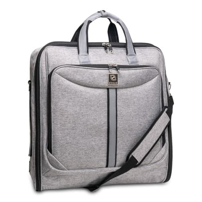 ZEGUR Premium Suit Garment Bag Carry On - Hangs 4 Suits - Travel & Business with Shoulder Strap and Laptop Compartment - color: Luxury Gray