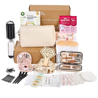 Bridal Emergency Kit for Wedding Day, Wedding Essentials Survival Set for Team Bride, Must-Have 30+ Essentials Travel Kit with Makeup Bag - color: Beige