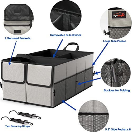EPAuto Foldable Car Trunk Organizer for SUV, 3-Compartment with Removable Divider, Gray - color: Grey, size: 3-Compartment w/o Lids