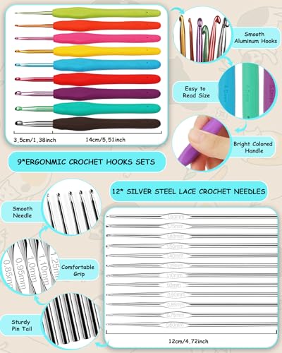 Aeelike Crochet Kit with Bag for Travel, Easy Learn to Crochet Kit for Beginners All Age,69pcs Crochet Starter Kit Include Crocheting Instruction, 21pcs Crochet Hooks,15pcs Yarn and Storage Bag - color: Blue Cat
