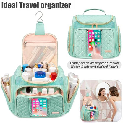 Large Toiletry Bag for Women Men,Bathroom Bag,Water Resistant Shower Bag,Makeup Bag,Toiletry Bags for Traveling,Hanging Toiletry Bag with Transparent Waterproof Phone Pocket (Green) - color: Green