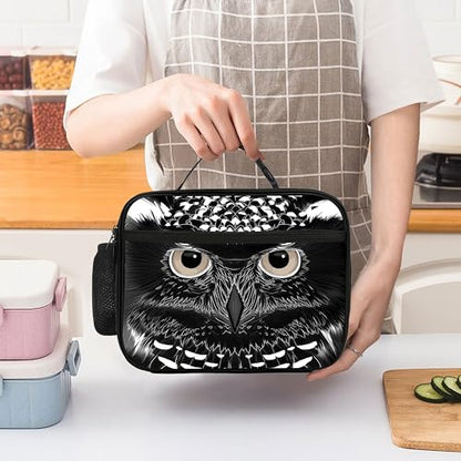Black Owl Lunch Bag Insulated Reusable Lunch Box Cooler Thermal Tote Bag For Teenage Boys Girls School Beach - color: Black Owl