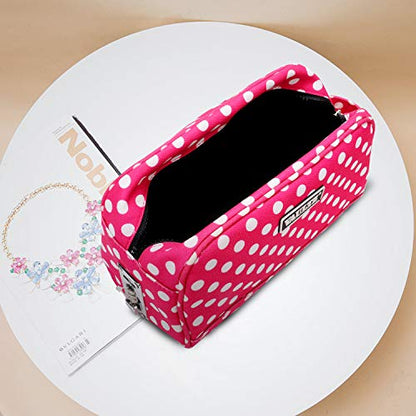 Vaultz Locking Nylon Travel Kit, 10 x 5.75 x 5 Inches, Pink/White Polka Dots (VZ03512) - color: Pink/White Polka Dots, size: 5.75 x 5 x 10 inches