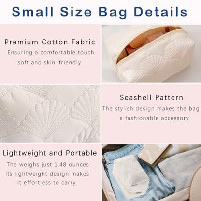 uekeboag 3Pcs White Quilted Cotton Makeup Pouch,Coquette Quilted Toiletry Bag for Women and Girls, Floral Coquette Organizer Bag, Aesthetic Travel Cosmetic Bags(3Pcs White Shell) - color: 3Pcs White Shell