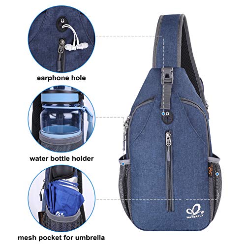 WATERFLY Crossbody Sling Backpack Sling Bag Travel Hiking Chest Bag Daypack - color: Navy Blue