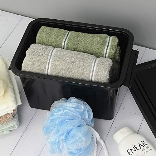 6 Quart Black Plastic Storage Latching Box Bin with Handles, 6 Packs - color: Black