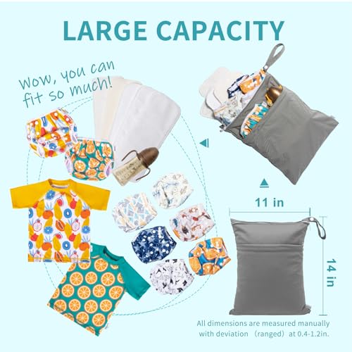 babygoal Wet Dry Bags for Baby Cloth Diapers, Washable Travel Bags, Beach, Pool, Gym Bag for Swimsuits & Wet Clothes with Two Zippered Pockets 3 Pack, 3LN24 - color: Fruit Orange& Milk Tea Brown