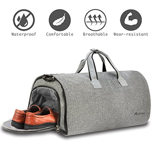 Modoker Convertible Garment Bag with Shoulder Strap, Carry on Garment Duffel Bag for Men Women - 2 in 1 Hanging Suitcase Suit Travel Bags, Grey - color: Ash Grey