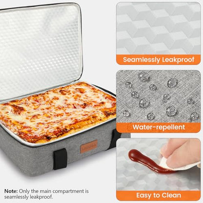 Uoxfill Lunch Bag Insulated Thermal Food Carrier Insulated Casserole Carrier for Hot or Cold Food,Insulated Tote Bag for Potluck Cookouts Parties Picnic, Lasagna Lugger,Fits 9"x13" Baking Pan,Gray - color: gray-1