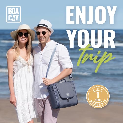 BOACAY Extra Large Hanging Travel Toiletry Bag for Women and Men, Makeup Bag, Bathroom & Shower Organizer Kit for Accessories, Cosmetics, Essentials - color: (X-Large) Violet Blue - Gray Interior