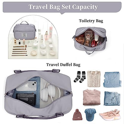 Weekender Bags for Women,Personal Item Travel Bag with Shoes Compartment,Overnight Travel Duffel Bag with Toiletry Bag - color: Grey, size: Large