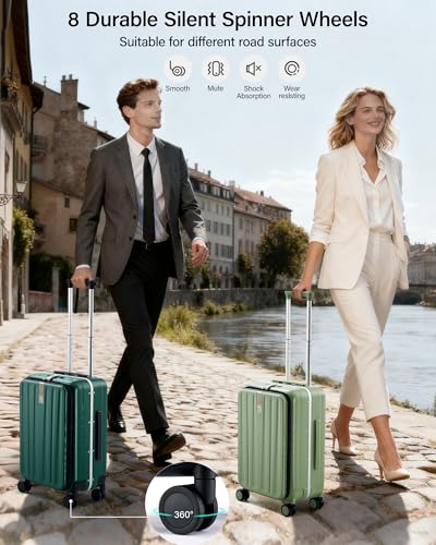 Hanke 26 Inch Large Checked Luggage PC Hard Shell Luggage Top Opening Travel Luggage Suitcases with Wheels for Woman Men.(Dark Green) - color: Dark Green, size: 26 Inch