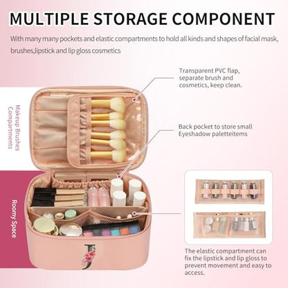OCHEAL Initial Makeup Bag,Monogram Make up Bag Pink Travel Makeup Organizer Case Beauty Toiletry Cosmetic Bag with Brush Holder, Trendy Stuff Personalized Gifts for Women and Girls-J - color: Pink, style: J