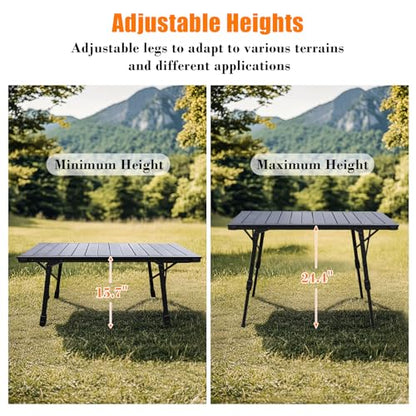 Folding Camping Table, Portable Outdoor IGT Camp Table, Foldable Picnic Table, Outdoor IGT Cook System with Carry Bag, Ultralight Aluminum, Adjustable Height, for Beach, Backyard,BBQ
