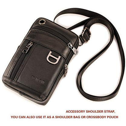 Small Mens Leather Satchel Cell Phone Holster,Vertical Belt Clip Cellphone Pouch,Purse Waist Bag Fanny Pack Compatible with Google,Zipper Phone Bag for Work,Hike - color: Black
