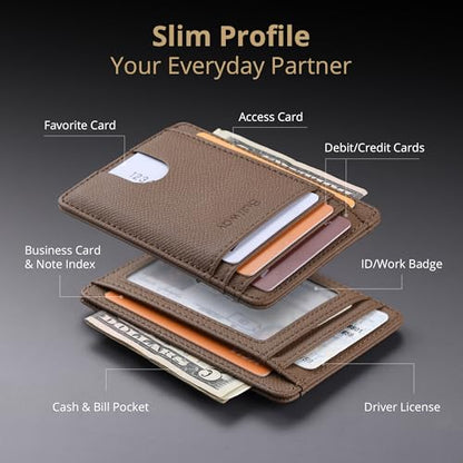 Buffway Slim Minimalist Front Pocket RFID Blocking Leather Wallets for Men and Women - Galaxy Maroon - color: Galaxy Maroon