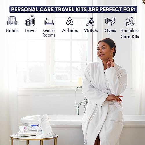 Personal Care Travel Toiletries | 1-Shoppe Amenities Kit | Travel Shaving Set, Toothbrush & Paste, Mouthwash, Makeup Wipes, Swabs, Nail File & Sewing Kit | 75 Pieces