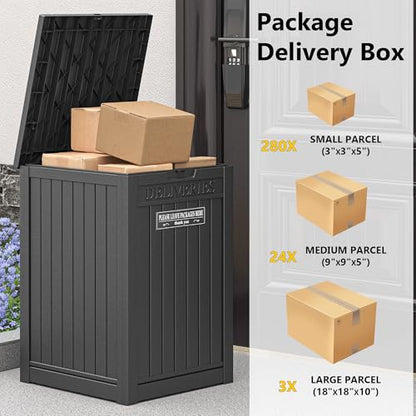 LHBGO Package Delivery Box for Outside, 48 Gallon Storage with Lockable Secure, Large Resin Outdoor Package Drop Container - color: Black