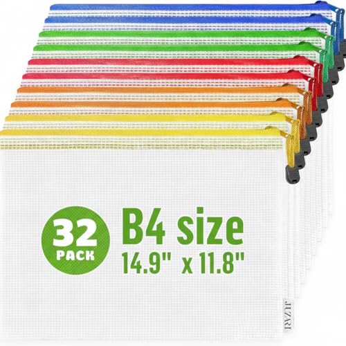 32 Pack Large Mesh Zipper Pouch B4 (12x15in) - Game Bags for Puzzle and Toy Storage Bags - Board Game Storage Zip Plastic Mesh Bags for Toys & Playroom Organization and Storage Zippered Pouches Folder - size: 32 Pack B4