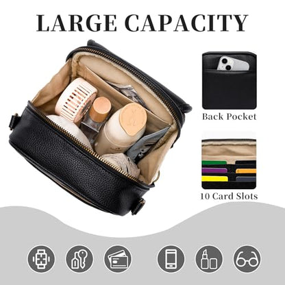 Small Crossbody Bags for Women, Vegan Leather Messenger Bag Anti Theft, Shoulder Bag with Card Slots - color: Black