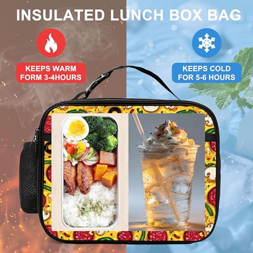 Pizza Lunch Bag Insulated Reusable Lunch Box Cooler Thermal Tote Bag For Teenage Boys Girls School Beach - color: Pizza