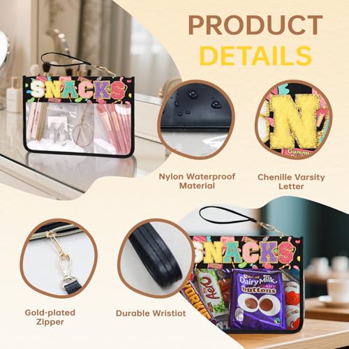 Chenille Letter Clear Zipper Pouch for Travel Preppy Patch Makeup Bag-Nylon Cosmetic Preppy Makeup Waterproof Organizer Bag Set for Women Valentines Bag (Black-candy) - color: Black-Candy