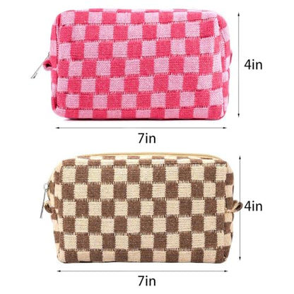 ZLFSRQ 4Pcs Checkered Pencil Case Cute Pencil Pouch for Teens Checkered Makeup Bag Medium Travel Cosmetic Bag Makeup Pouch for Purse Aesthetic Trendy Zipper Toiletry Bags(Green/Black/Pink/Brown) - color: Checkered 4Pcs M Pink/Black/Green/Brown