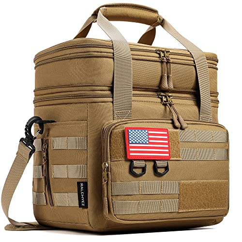 RalChyez Tactical Lunch Bag, 20L Large Heavy Duty Double Deck Insulated Lunch Box Leakproof Expandable Tote Cooler with Shoulder Strap for Adult Men Women Work Fishing Picnic Travel Tan - color: C-Tan, size: 20L