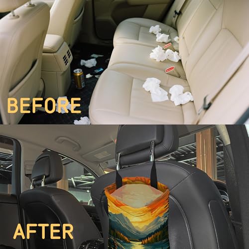 Lake in Mountains Car Garbage Bag, Small Car Trash Bag Hanging,Drawstring Car Garbage Bag with Adjustable Buckle for Car Back Seat,SUVs,Camping,Road Trips - color: Lake in Mountains