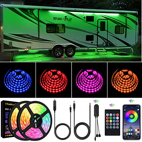 RV Awning Lights, 50FT RV Underglow Led Lights Kit, 12V Multi-Color Exterior Neon Accent Underbody Strip Lights for Camper Motorhome with Extension Cable, Music Sync, Waterproof - size: 50FT