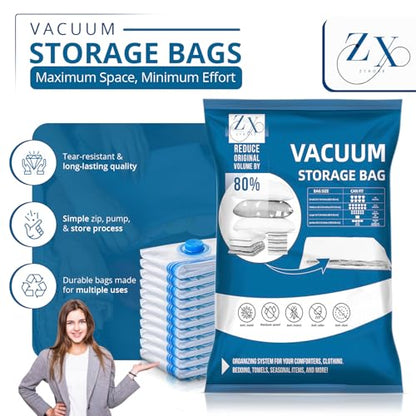 Vacuum Storage Seal Bags-Jumbo Vacuum Packing Bags with Pump for Travel, Clothes, Bedding & Blankets-Reusable Compression Travel Vacuum Bag Set | Luggage Space Saver Bags (10m) - size: 10m