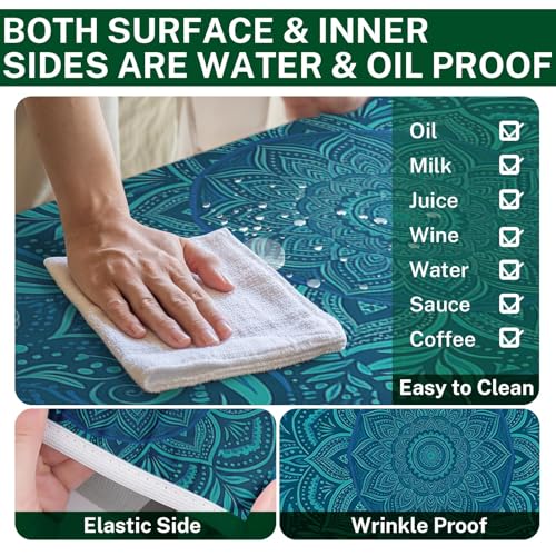 Picnic Table Cover with Bench Covers Elastic Edges, Boho Teal Camper Fitted Table Cover, Outdoor Camping Essentials 72 Inch 3PCS, Waterproof Camping Fitted Tablecloth with Drawstring Bag - color: Boho Teal, size: 72in
