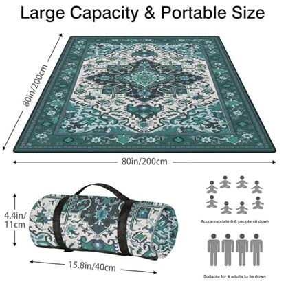 Supfitness Extra Large Picnic Blankets Waterproof Foldable (80"x 80") Beach Blanket Waterproof Sandproof,3-Layer Thicking Mat Outdoor Packable Camping Blanket - color: Boho-teal, size: 80x80in