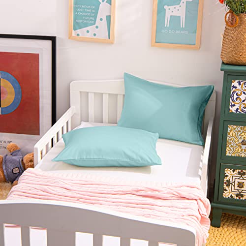 NTBAY Egyptian Cotton Toddler Pillowcases - Set of 2 - Travel Pillow Cases - 500 Thread Count Cotton 13x18 Pillow Covers - Envelope Closure Nursery Pillowcases, 13x18 Inches, Aqua - color: Aqua