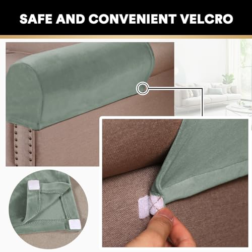 PrinceDeco 2 Pack Thick Velvet Stretch Armrest Covers for Chairs and Sofas Armchair Covers for Arms Couch Arm Covers Armrest Covers for Sofa Non Slip, Seagrass - color: Seagrass