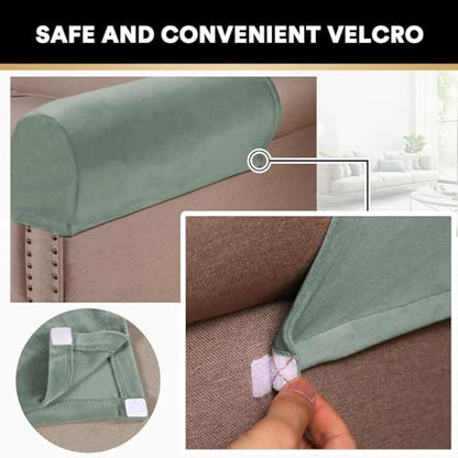 PrinceDeco 2 Pack Thick Velvet Stretch Armrest Covers for Chairs and Sofas Armchair Covers for Arms Couch Arm Covers Armrest Covers for Sofa Non Slip, Seagrass - color: Seagrass